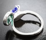 Кольцо с голубовато-зеленым муассанитом 1,3 карата и танзанитом 1,2 карата