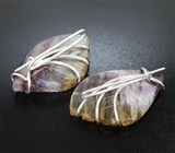 Броши с резными полихромными флюоритами 63,76 карата Серебро 925