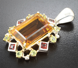 Кулон с цитрином, перидотами и альмандинами гранатами Серебро 925