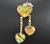 Брошь/кулон с аммолитами аммонитов, разноцветными сапфирами и цаворитами гранатами Серебро 925