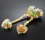 Брошь/кулон с аммолитами аммонитов, разноцветными сапфирами и цаворитами гранатами Серебро 925