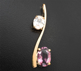 Золотой кулон с пурпурно-розовым турмалином 1,86 карата и бесцветным цирконом 1,87 карата