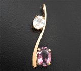 Золотой кулон с пурпурно-розовым турмалином 1,86 карата и бесцветным цирконом 1,87 карата