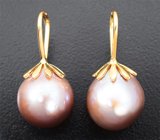 Золотые подвсесы для серег с крупным золотисто-фиолетовым морским жемчугом 21,71 карата Золото