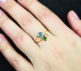 Золотое кольцо с редким индиголитом турмалином 0,72 карата, диопсидом и лейкосапфирами Золото