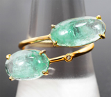 Золотое кольцо с крупными полихромными уральскими изумрудами 6,03 карата и бриллиантом Золото