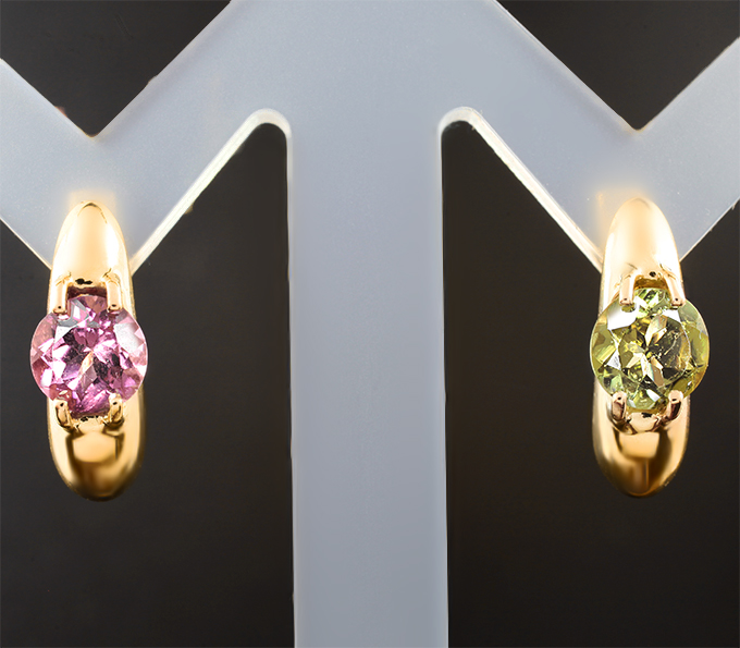 Золотые серьги с разноцветными турмалинами 1,62 карата