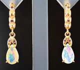 Золото серьги с яркими ограненными эфиопскими опалами 1,84 карата и родолитами гранатами Золото