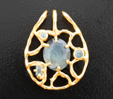 Двусторонний золотой кулон с крупным уральским александритом 1,87 карата, малыми уральскими александритами и бриллиантами Золото