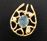 Двусторонний золотой кулон с крупным уральским александритом 1,87 карата, малыми уральскими александритами и бриллиантами Золото