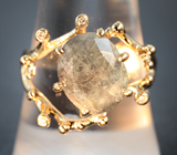 Золотое кольцо с крупным насыщенным уральским александритом 4,74 карата и бриллиантами Золото