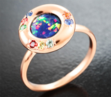 Кольцо с ограненным черным опалом 1,04 карата, сапфирами и цаворитами Золото