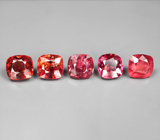 Крупный набор из 5 пурпурных и красных шпинелей 4,93 карата 