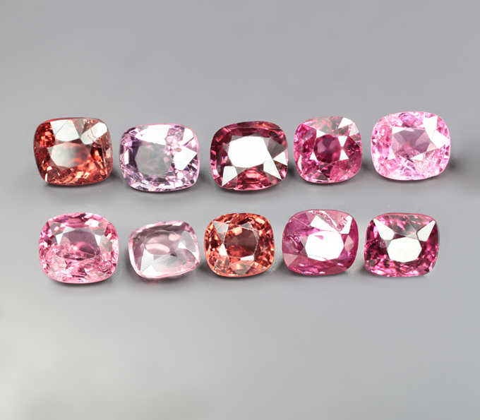 Крупный набор из 10 разноцветных шпинелей 6,42 карата
