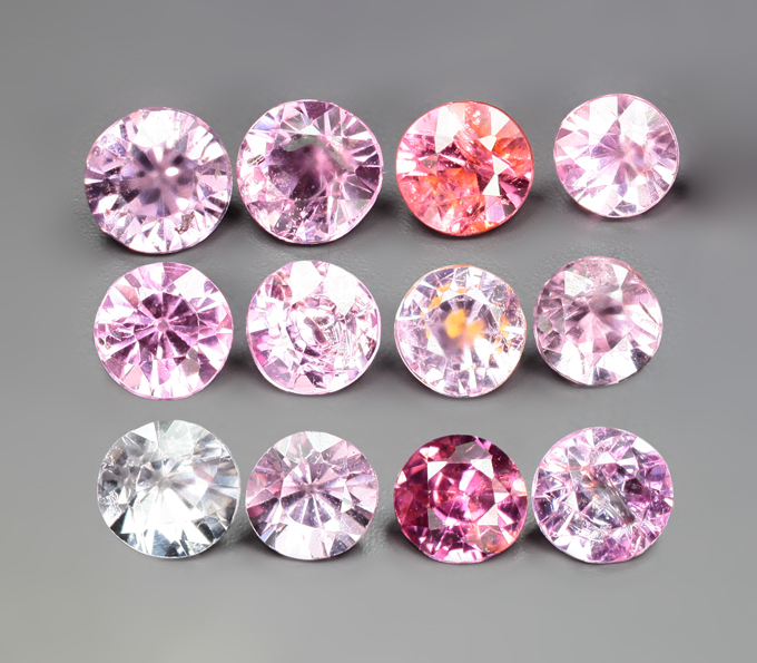 Крупный набор из 12 разноцветных шпинелей 4,29 карата