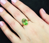 Золотое кольцо с крупным невероятно-ярким сочно-зеленым турмалином 5,49 карата Золото
