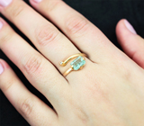 Золотое кольцо с редкого цвета турмалином 1,16 карата и лейкосапфиром Золото