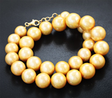 Массивное золотое колье с крупным золотистым пресноводным жемчугом барокко 567,45 карата Золото