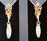 Золотые серьги с яркими ограненными эфиопскими опалами 1,58 карата и сиреневыми сапфирами Золото