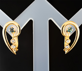 Золотые серьги с уральскими александритами высокой чистоты 0,17 карата и бриллиантами