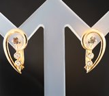 Золотые серьги с уральскими александритами высокой чистоты 0,17 карата и бриллиантами Золото