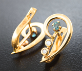 Золотые серьги с уральскими александритами высокой чистоты 0,17 карата и бриллиантами