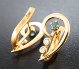 Золотые серьги с уральскими александритами высокой чистоты 0,17 карата и бриллиантами Золото