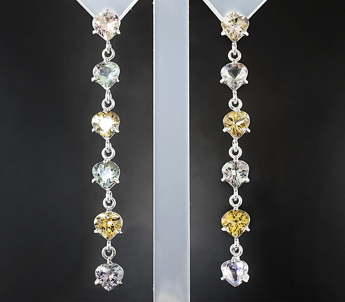 Крупные золотые серьги с разноцветными цоизитами различных оттенков 9,67 карата