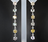 Крупные золотые серьги с разноцветными цоизитами различных оттенков 9,67 карата Золото