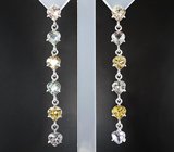 Крупные золотые серьги с разноцветными цоизитами различных оттенков 9,67 карата Золото