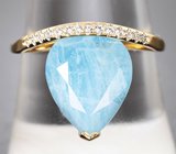 Кольцо с редким крупным афганитом 3,01 карата и бесцветными цирконами Золото