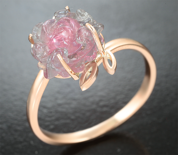 Кольцо с резным арбузным турмалином 4,27 карата