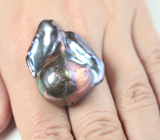 Крупная черная морская жемчужина барокко 72,28 карата! Титановый люстр 