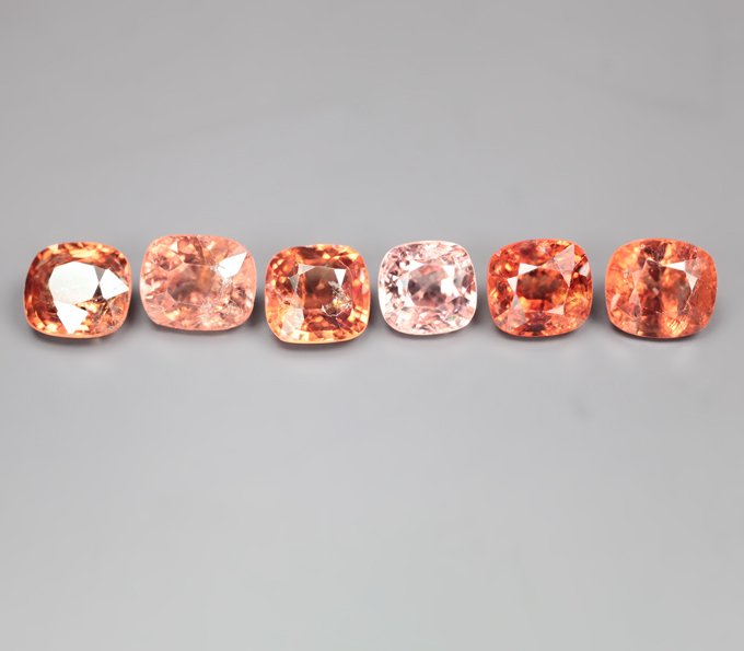 Набор из 6 оранжевых и падпараджа шпинелей 5,55 карата