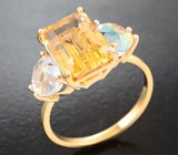 Кольцо с ярко-желтым топазом 5,81 карата и ограненным лунным камнем Золото