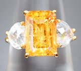 Кольцо с ярко-желтым топазом 5,81 карата и ограненным лунным камнем Золото