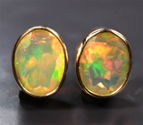 Крупные золотые пусеты с яркими ограненными эфиопскими опалами 2,29 карата Золото