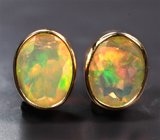 Крупные золотые пусеты с яркими ограненными эфиопскими опалами 2,29 карата
