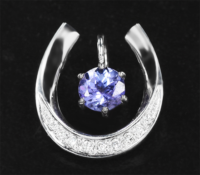 Золотой сборный кулон "Подкова на счастье" с чистейшим танзанитом 0,5 карата и бриллиантами