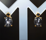 Золотые серьги с крупными звездчатыми 9,92 карата и васильковыми сапфирами