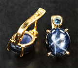 Золотые серьги с крупными звездчатыми 9,92 карата и васильковыми сапфирами