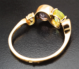 Золотое кольцо с разноцветнымии турмалинами 1,7 карата и бесцветными цирконами