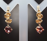 Золотые серьги с турмалинами высокой чистоты 1,45 карата и желтыми сапфирами