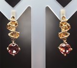 Золотые серьги с турмалинами высокой чистоты 1,45 карата и желтыми сапфирами
