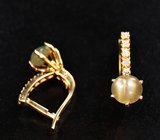 Золотые серьги с хризобериллами с эффектом кошачьего глаза 2,05 карата и бриллиантами Золото