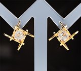 Крупные золотые пусеты с чистейшими бесцветными цирконами 4,26 карата