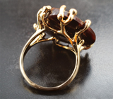 Массивное золотое кольцо с роскошным мексиканским агатом 20,11 карата, оранжевым сапфиром и цаворитами 20,11 карата Золото