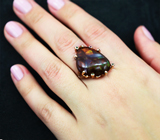 Массивное золотое кольцо с роскошным мексиканским агатом 20,11 карата, оранжевым сапфиром и цаворитами 20,11 карата Золото