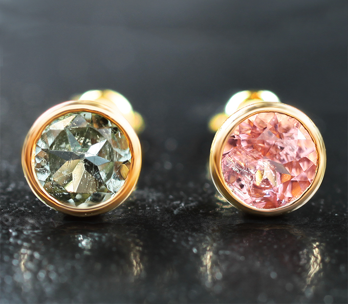 Золотые пусеты с разноцветными турмалинами 1,62 карата