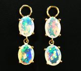 Золотые подвесы для серег с яркими ограненнными эфиопскими опалами 3,8 карата